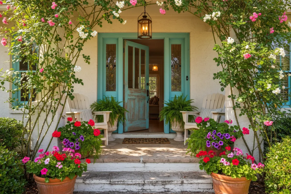 Inviting front porch of a Granbury cottage-style home