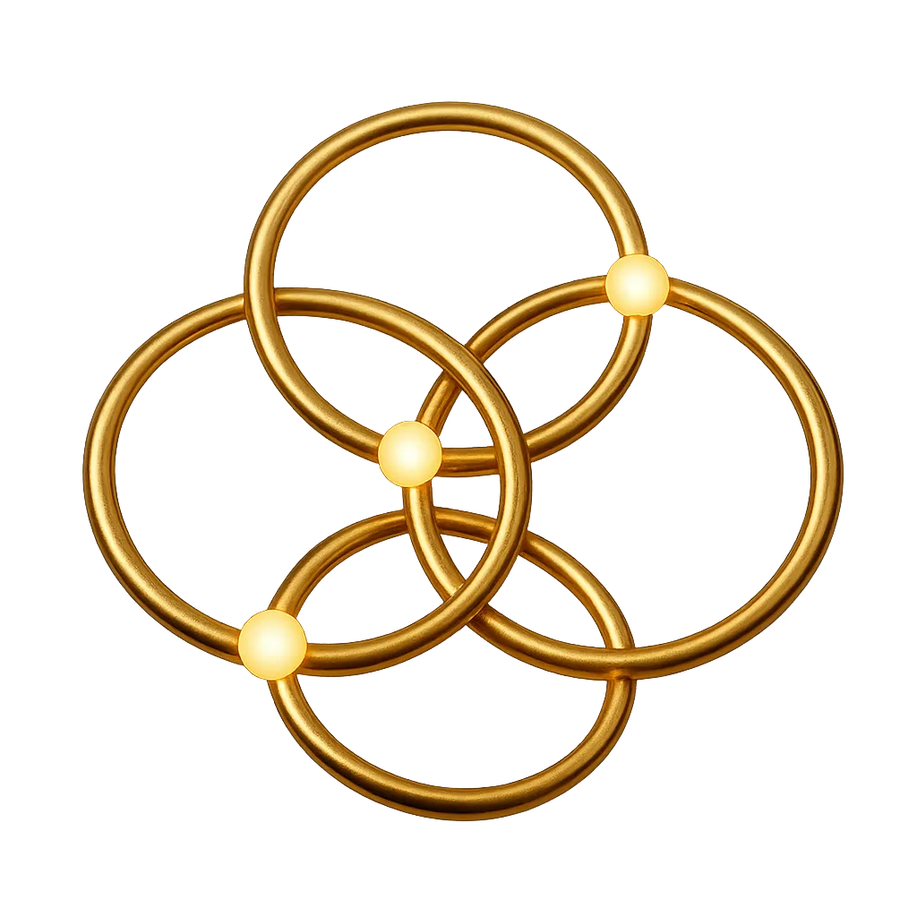 Interconnected gold rings representing the transparent member referral network