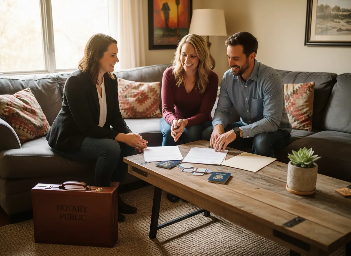 Mobile notary meeting clients at their home