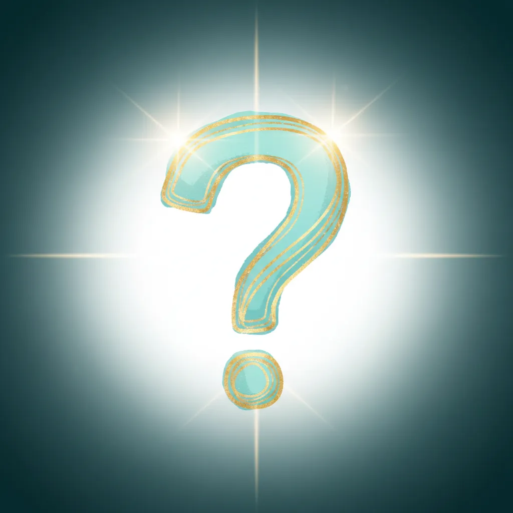 A hand-drawn question mark illustration with soft aqua tones and sunshine gold accents