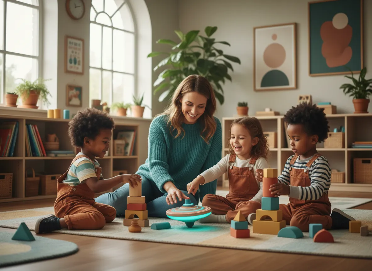 Educator guiding children in a play-based activity