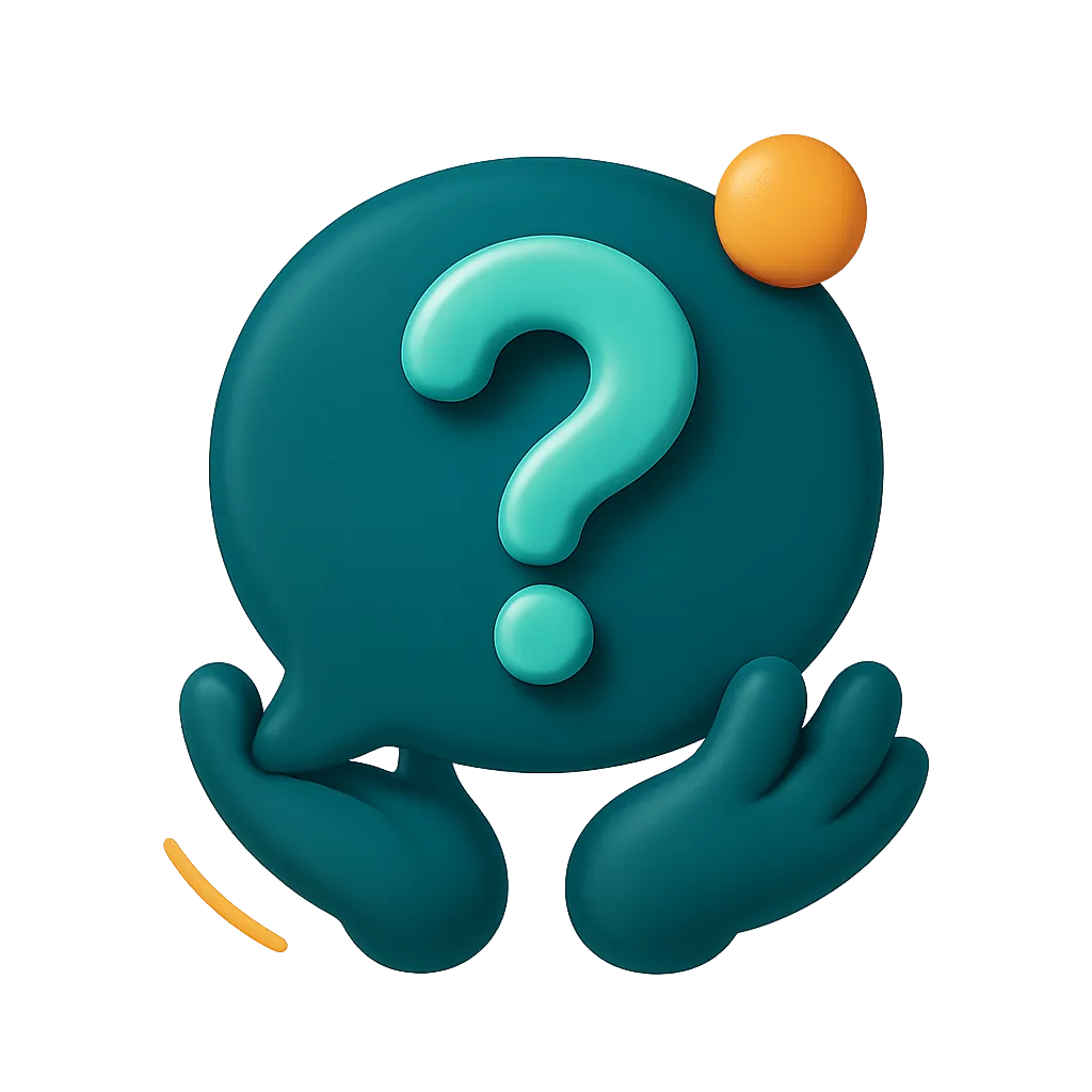 Supportive graphic with a question mark and chat bubble reflecting helpful support