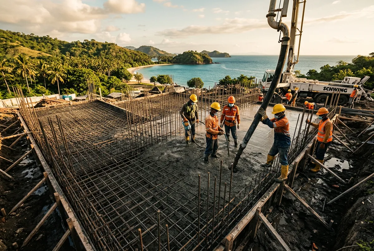 Reinforced concrete foundation pouring on-site at Swiss-Belresort