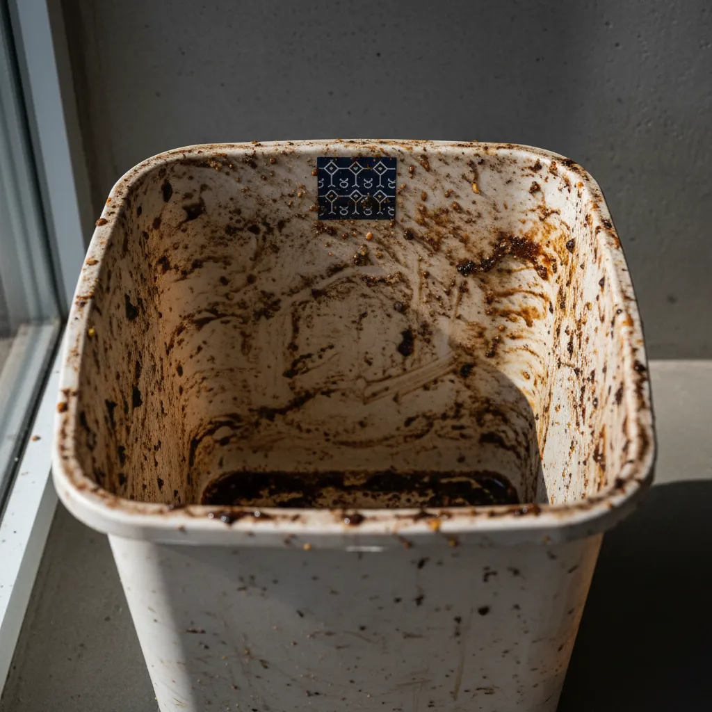 Greasy trash bin before cleaning