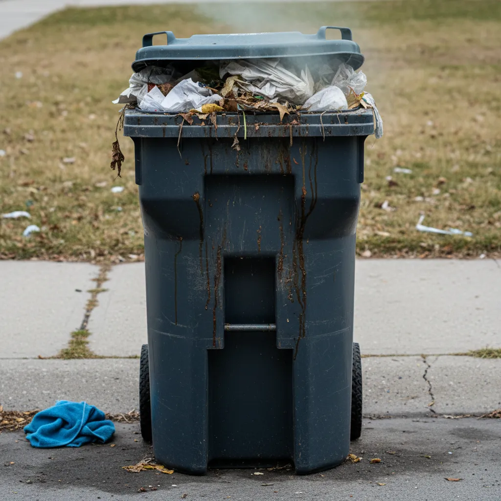 Dirty trash bin before cleaning