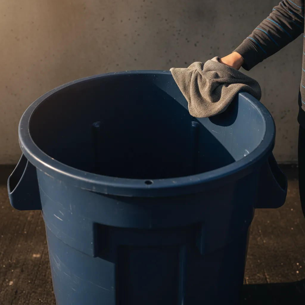 Clean, sanitized trash bin after cleaning