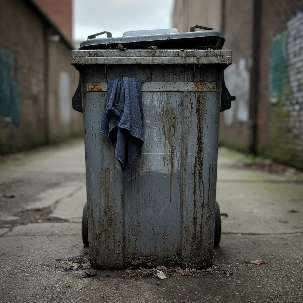 Neglected trash bin before cleaning