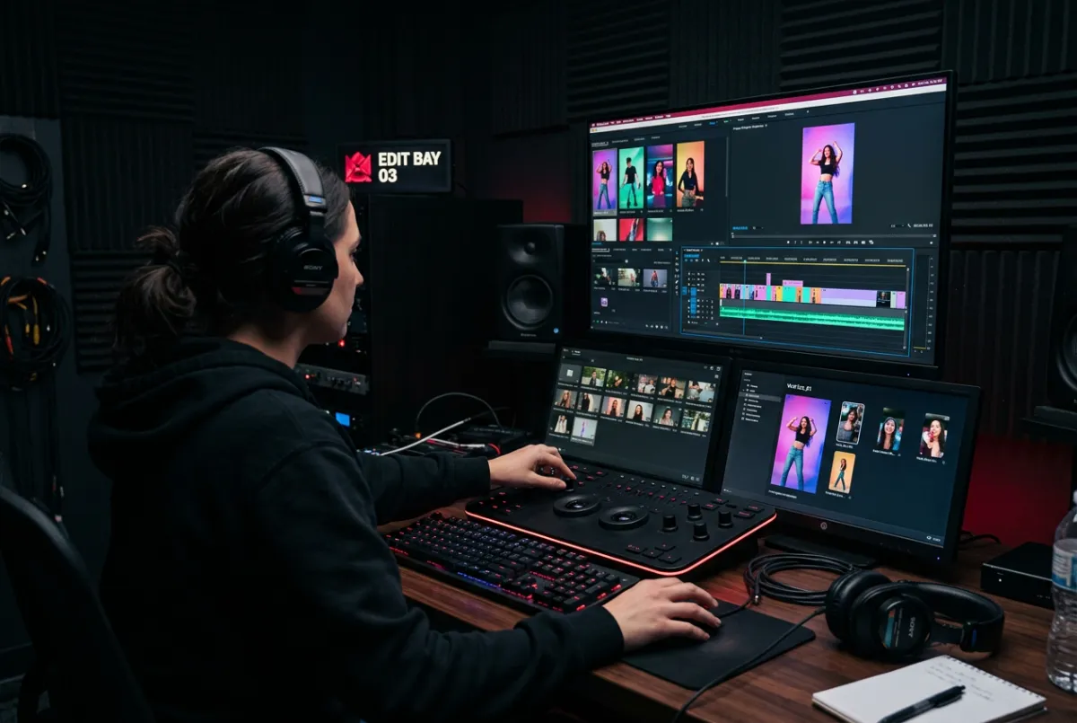 Vertical editing timeline showing 9 to 16 short form video slices