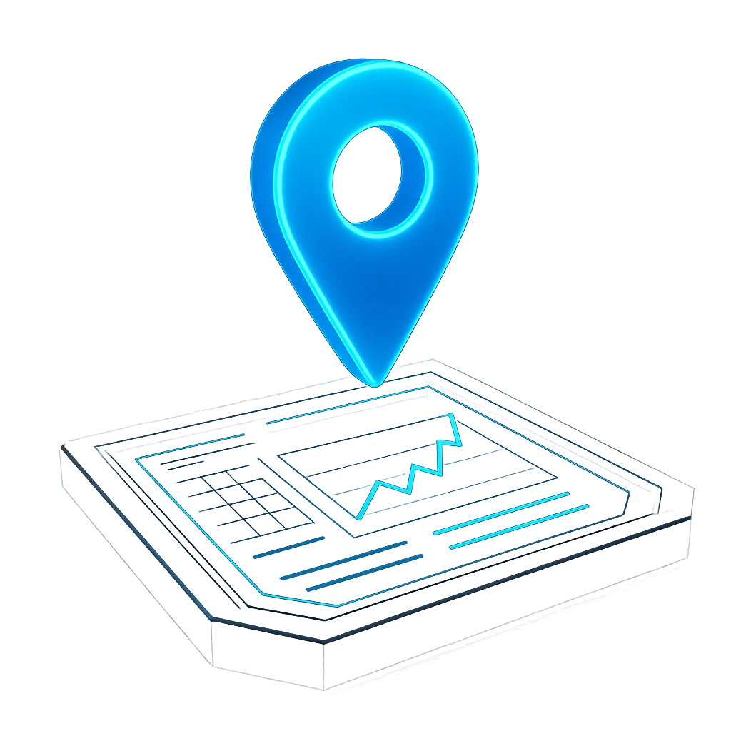 Abstract glowing city map Google Maps pin hover
