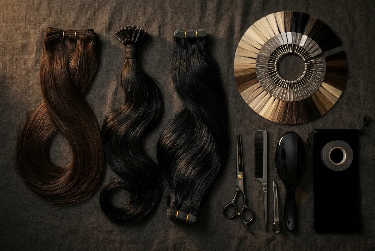 Luxury cuticle intact hair extension bundles, color rings, and pro kit essentials