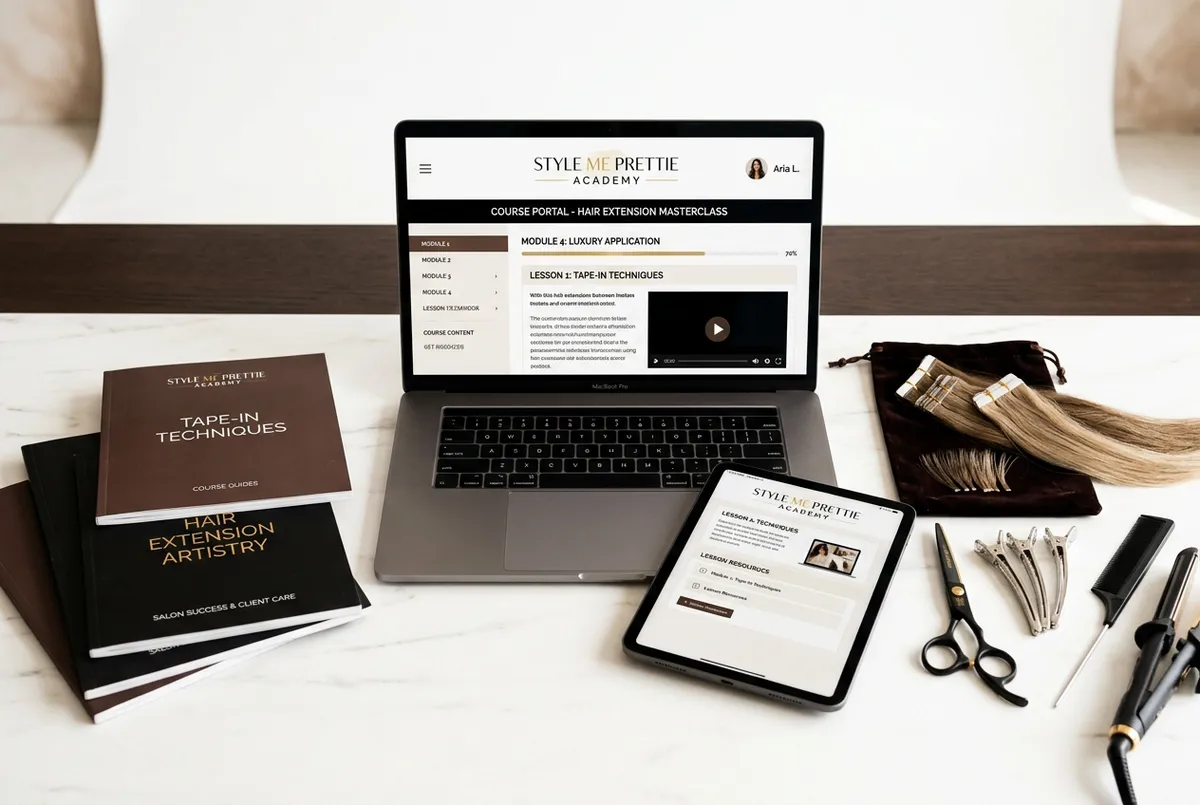 Style Me Prettie Academy online course portal showcasing extension artistry education