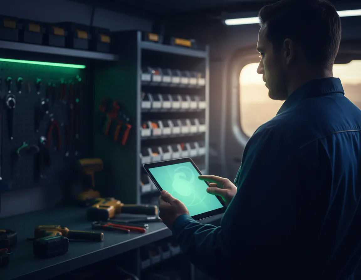 Professional service technician creating standardized estimates on a tablet