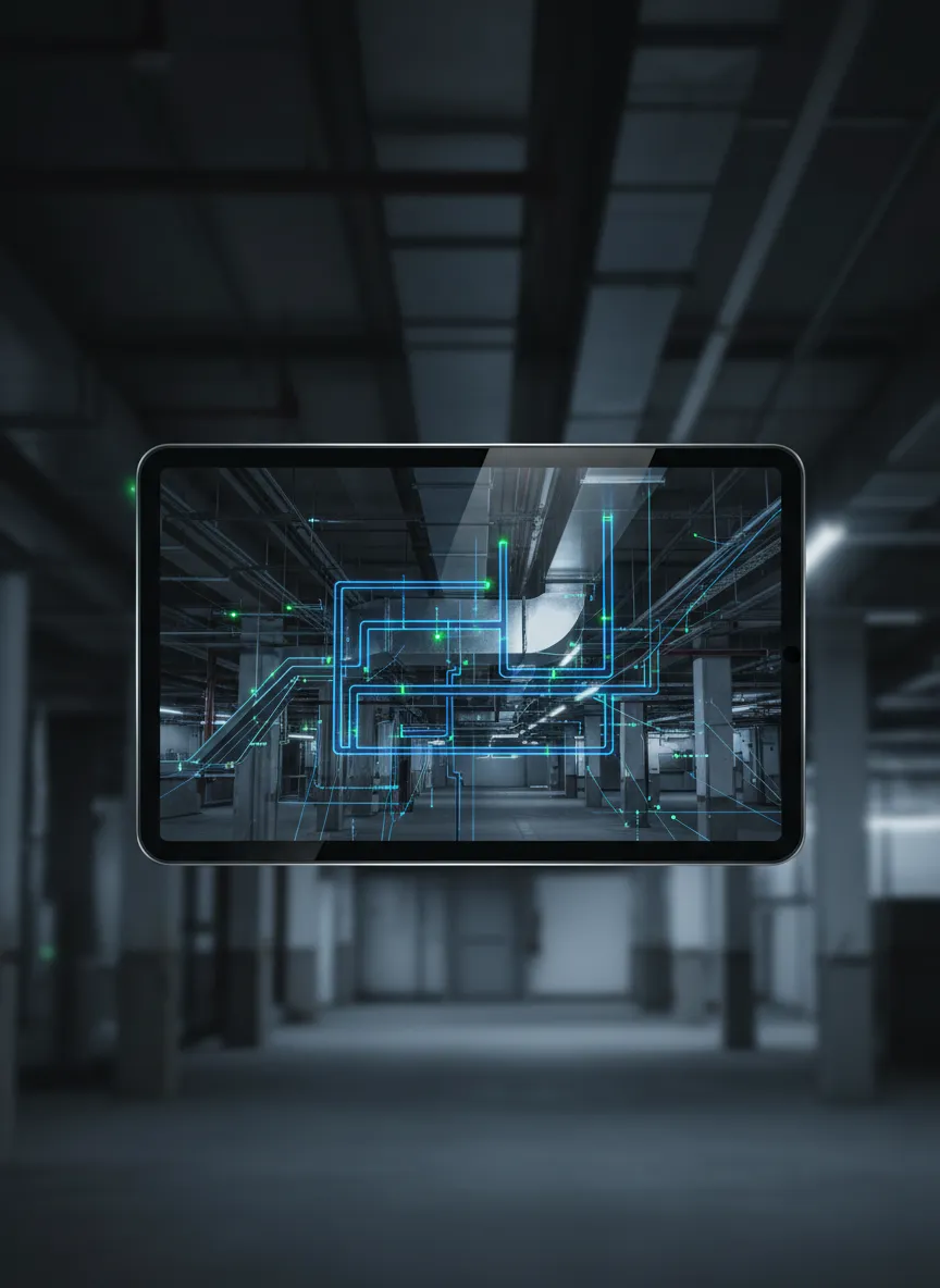 AI Takeoff Scanning Panel mapping HVAC ductwork in real time