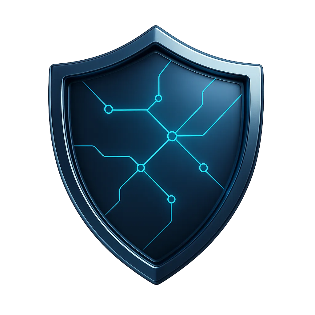 Premium enterprise security shield and data platform graphic over dark background