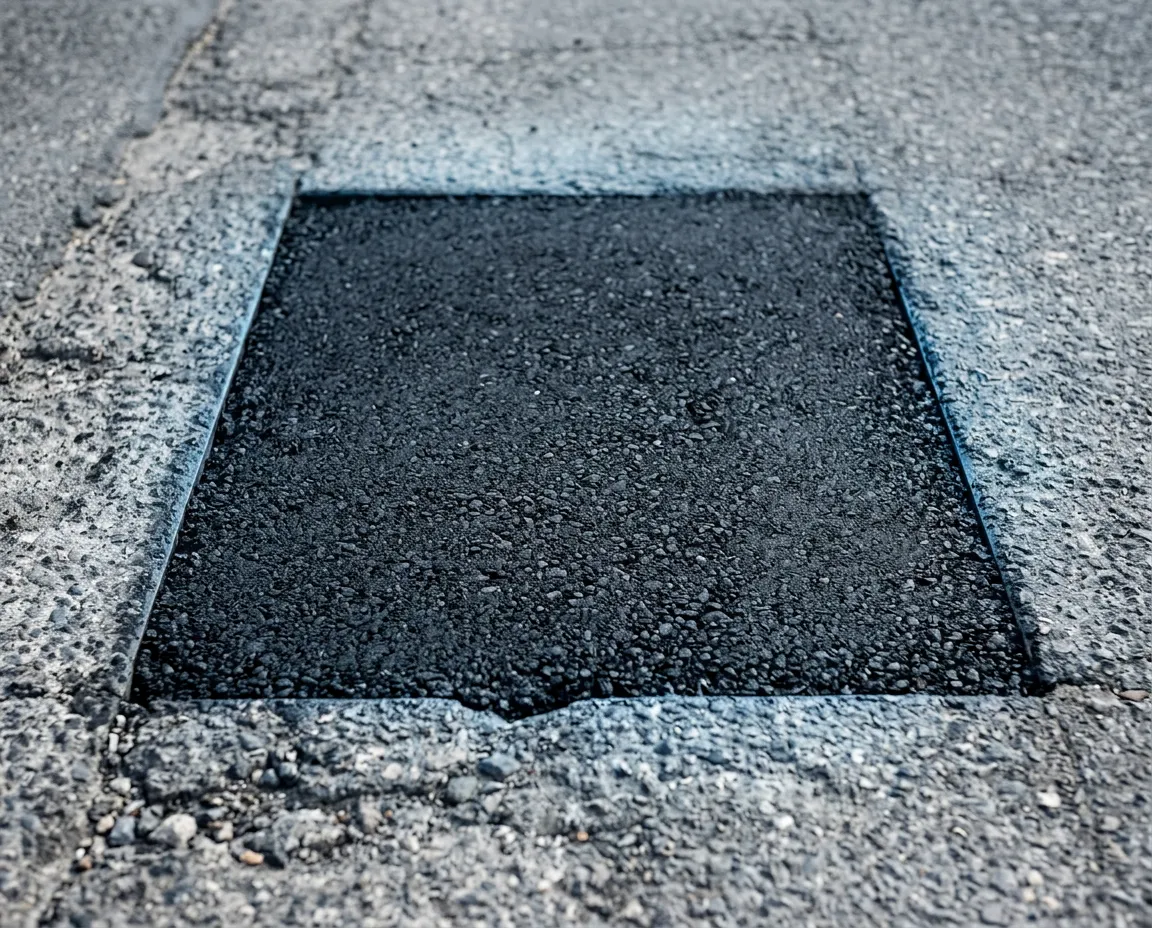 Clean, compacted commercial asphalt pothole repair patch