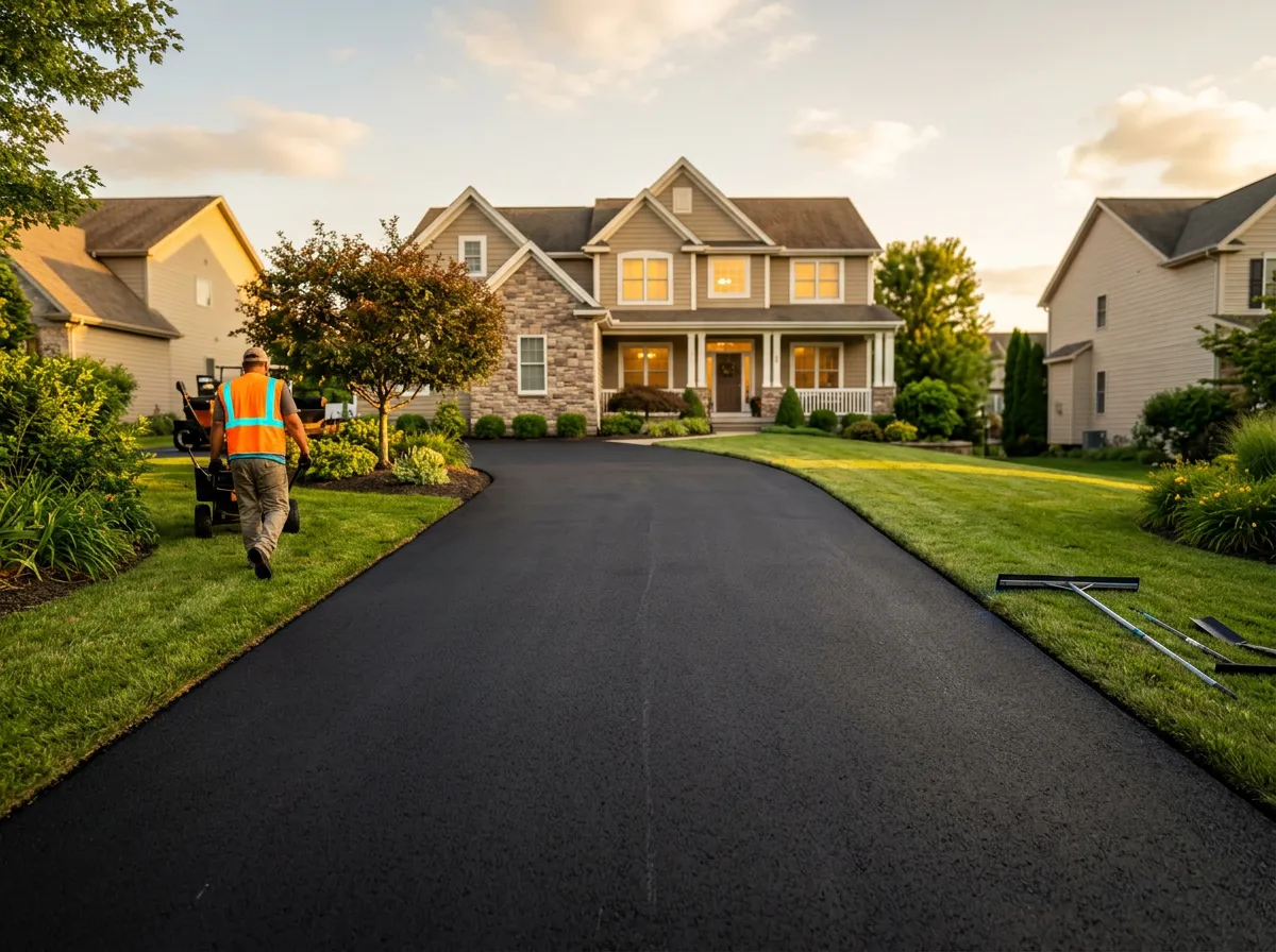 Pristine residential driveway asphalt installation with clean edges and smooth finish