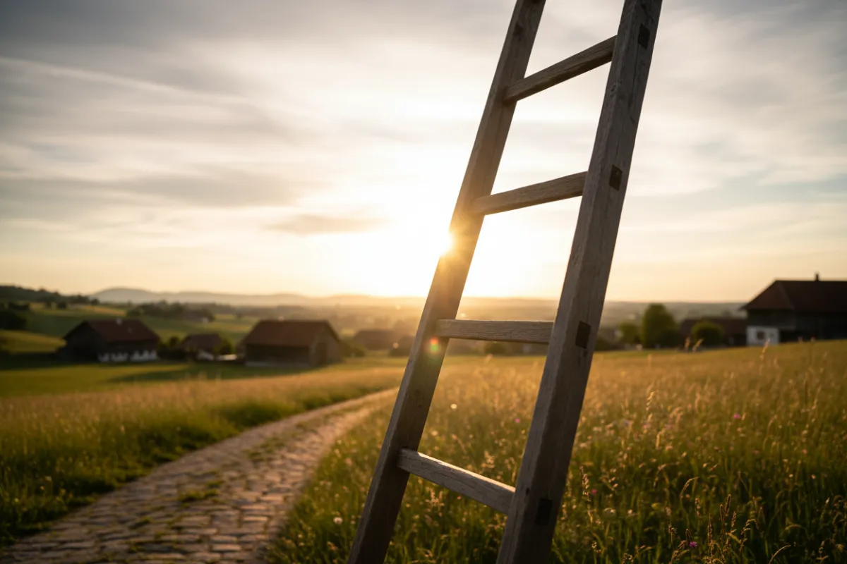 Ein 1:1-Bild eines alten Pergamentmanuskripts mit handschriftlicher deutscher Schrift, das auf einem Holztisch neben einer Feder und einem Tintenfass liegt. Sanftes natürliches Licht betont die Textur des Papiers und vermittelt historische Authentizität und Ehrfurcht vor dem Dokument.