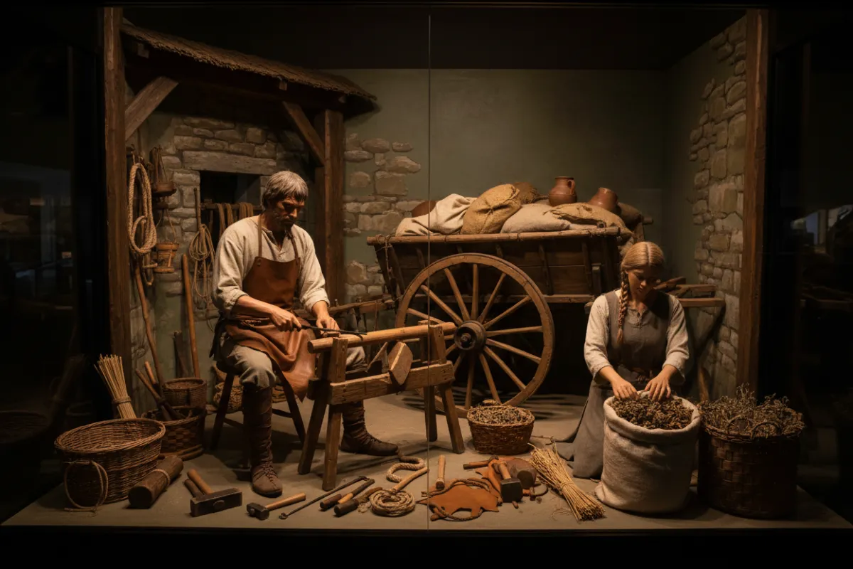 Ein quadratisches Bild eines alten Pergamentmanuskripts mit handgeschriebener deutscher Schrift, das auf einem Holztisch neben einer Feder und einem Tintenfass liegt. Sanftes natürliches Licht hebt die Textur des Papiers hervor und vermittelt ein Gefühl historischer Authentizität und Ehrfurcht vor dem Dokument.