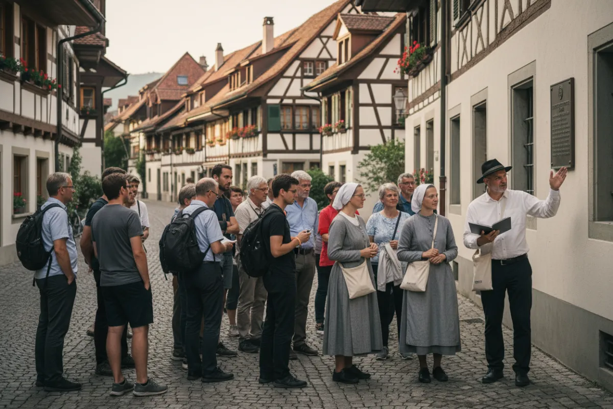 Ein 1:1-Bild eines alten Pergamentmanuskripts mit handschriftlicher deutscher Schrift, das auf einem Holztisch neben einer Feder und einem Tintenfass liegt. Sanftes natürliches Licht betont die Textur des Papiers und vermittelt historische Authentizität und Ehrfurcht vor dem Dokument.