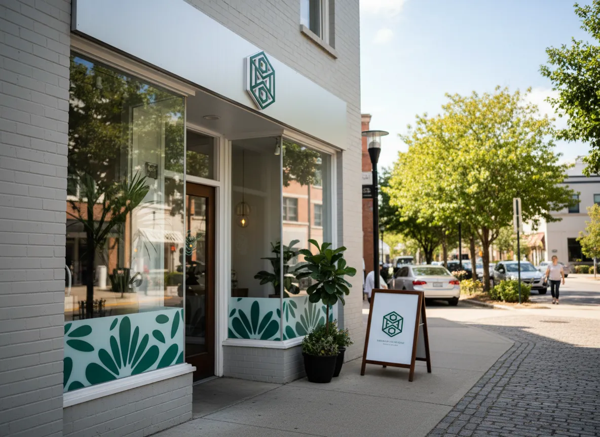 Modern storefront signage mockup for small business