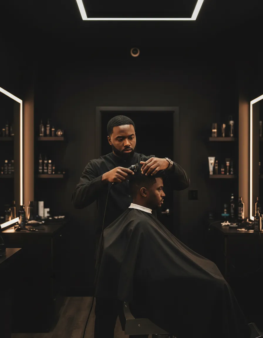 Premium barber at The Grooming District giving a sharp fade in Charlotte NC