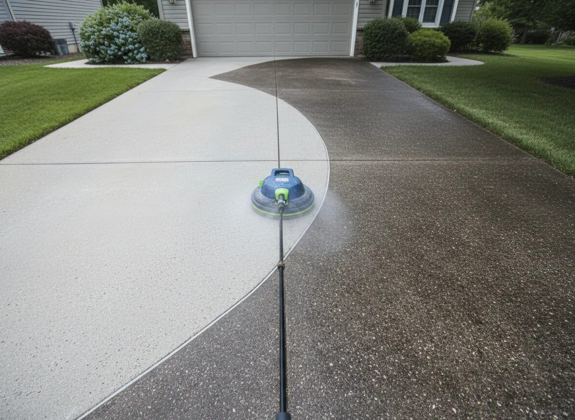 Clean driveway after pressure washing