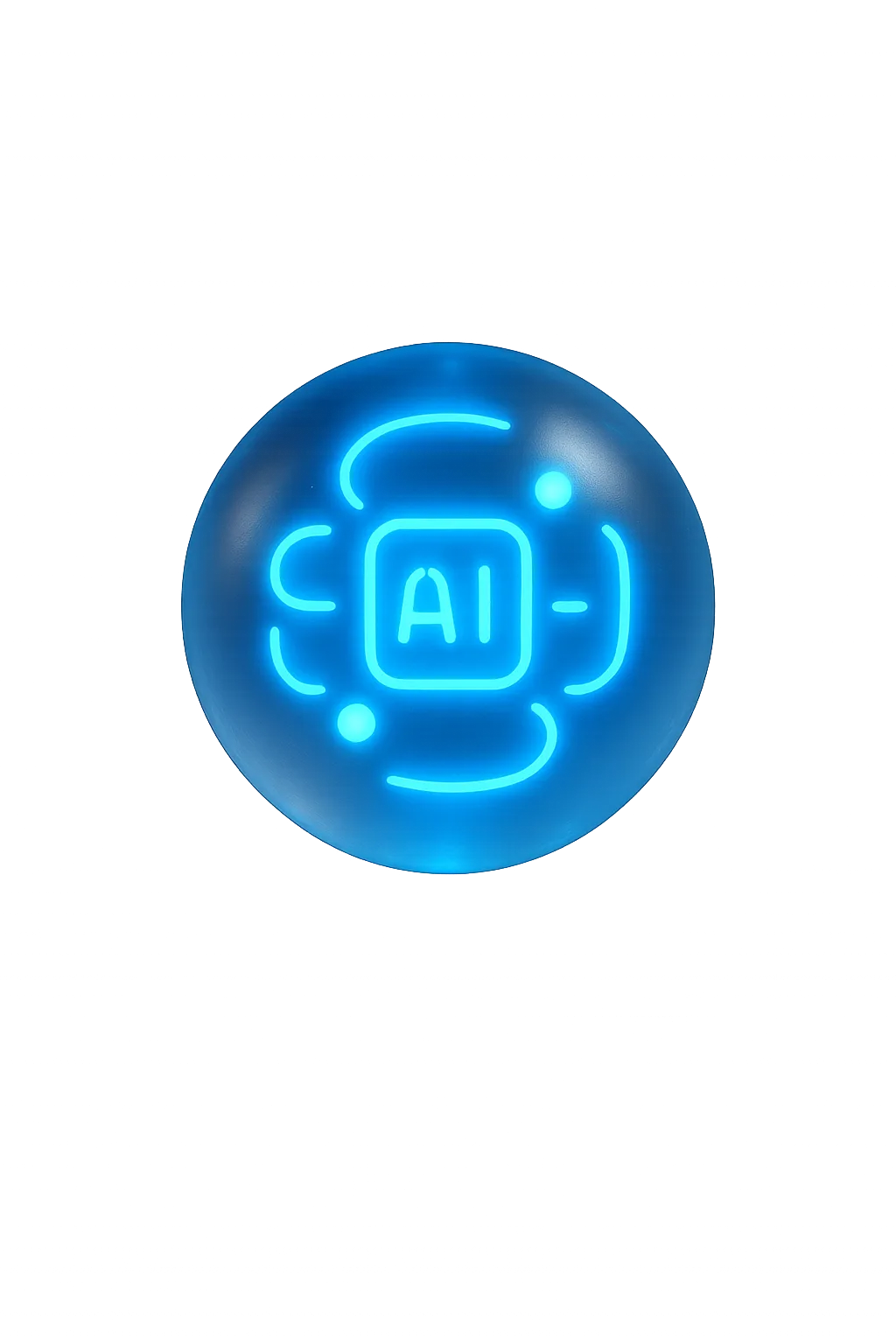 Glass-like 3D AI node hovering over a clinical dark navy surface with glowing telemetry