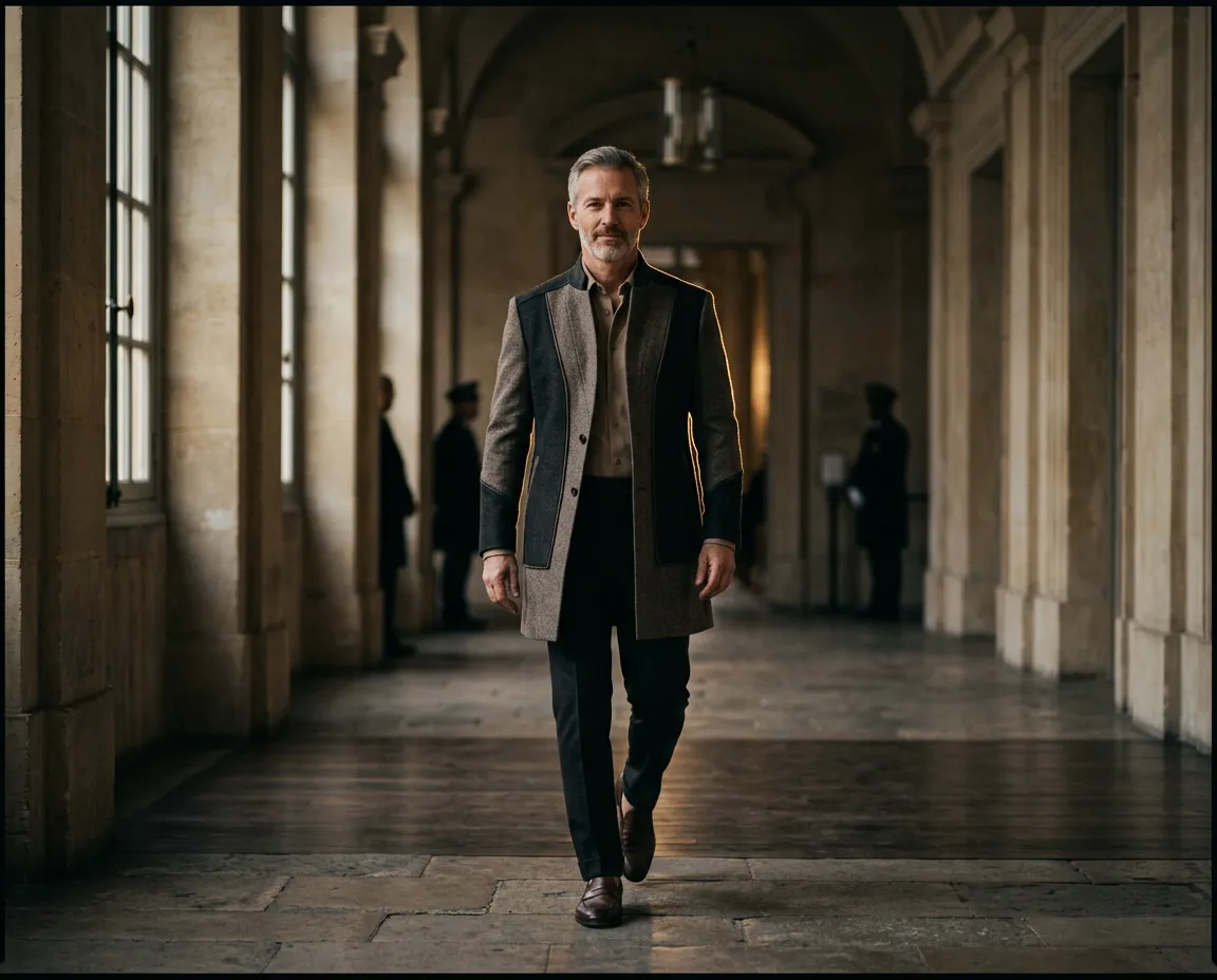 Dirigeant serein marchant dans une galerie d'art moderne illustrant l'alignement profond
