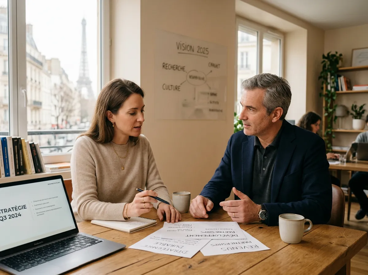 Entrepreneure et dirigeant travaillant ensemble