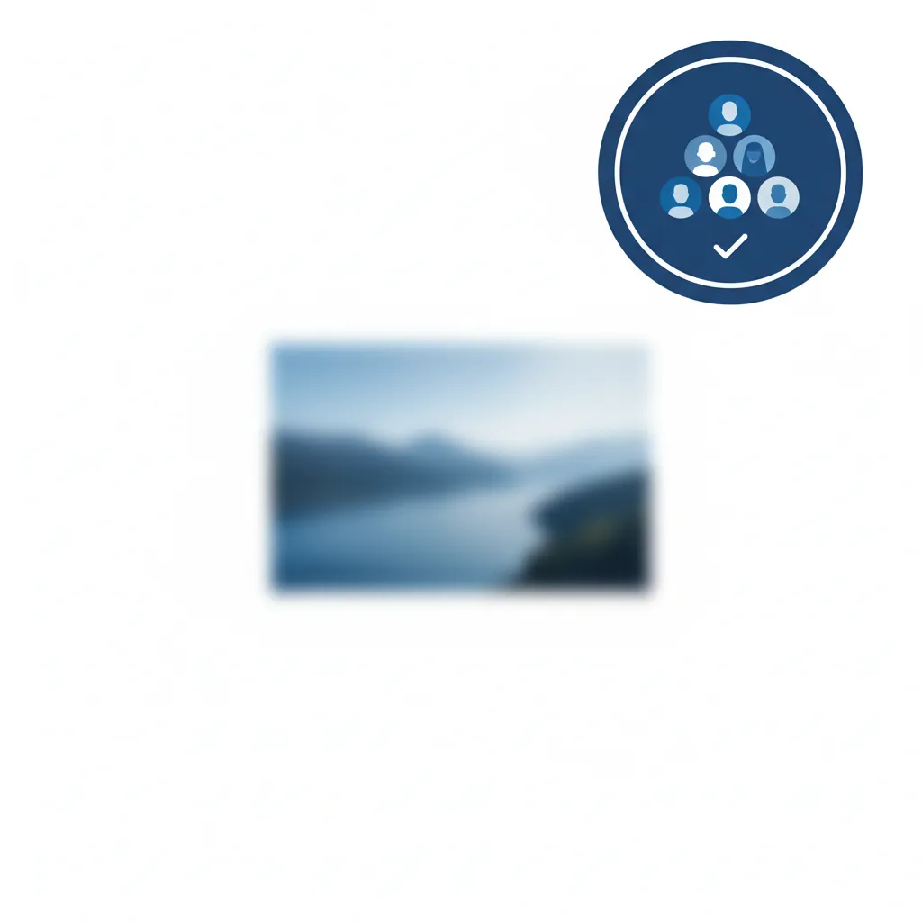 Small circular badge with a stack of tiny avatar thumbnails indicating user approval: flat vector illustration in brand blue with subtle white outline, used decoratively near the hero image.