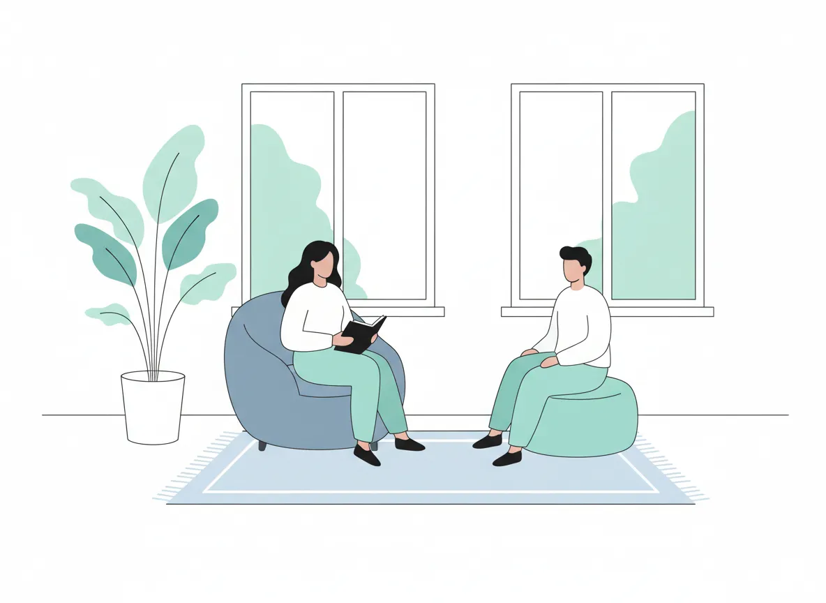 Minimalistisk illustration av lugn coachingmiljö