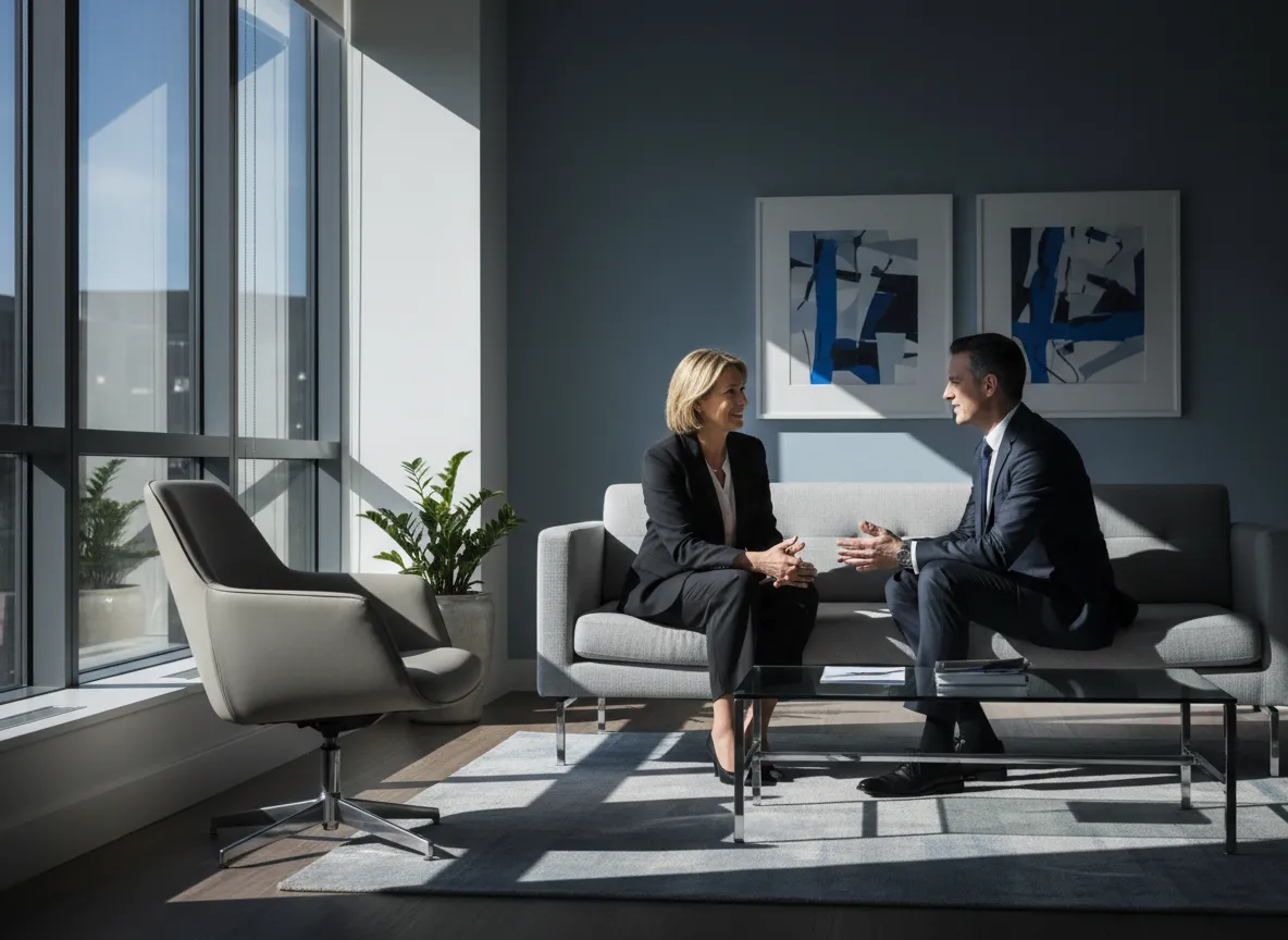 Profesional en sesión de coaching en un entorno moderno