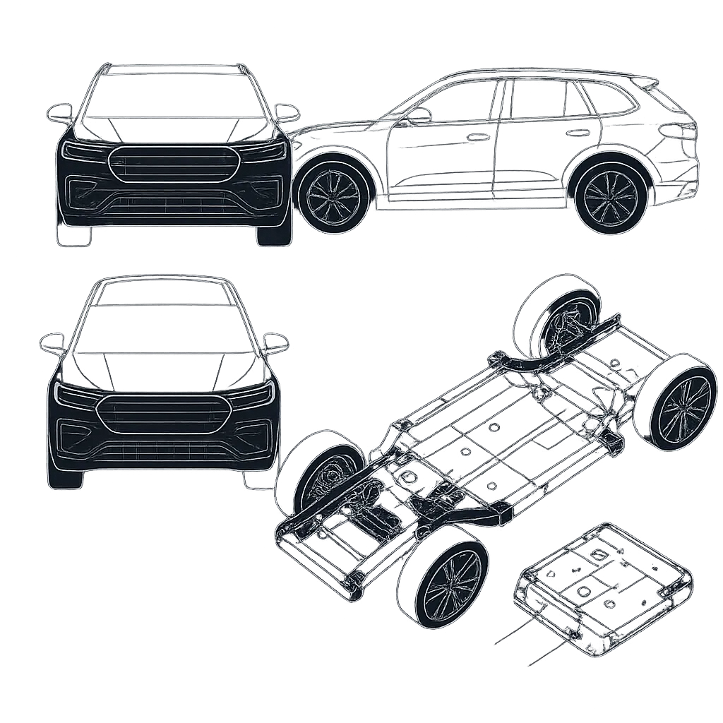 Plano esquemático técnico de SUV de alta gama para diagnóstico automotriz clínico computarizado