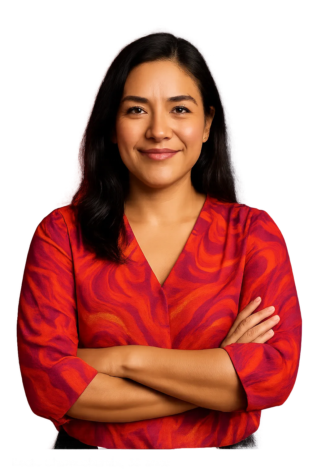 Retrato de Rocío Chamochumbi, media figura, fondo transparente
