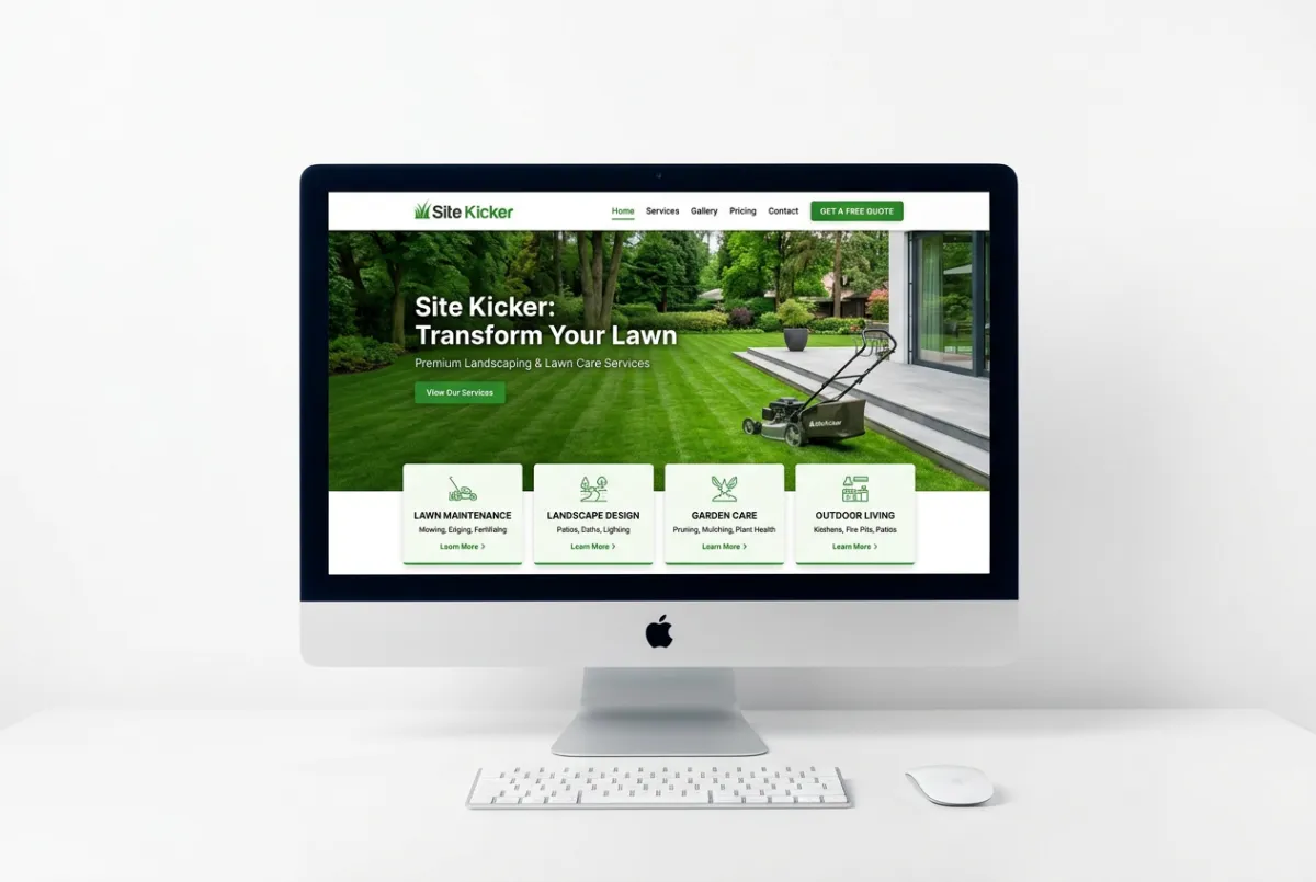 Desktop browser mockup showing the high-converting Proscape Smart Site architecture with deep service coverage
