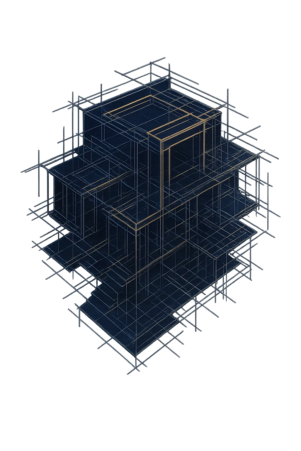Premium abstract blueprint architectural framework floating in space