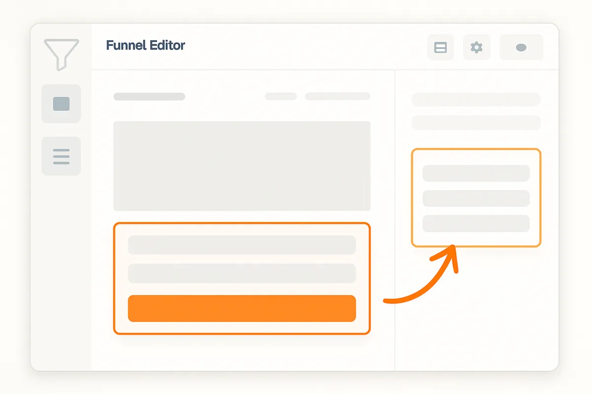 Funnel editor screen capture with form elements highlighted