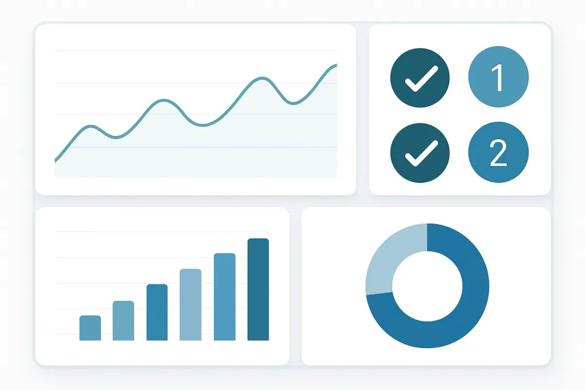 Reporting screen with charts and verification checks