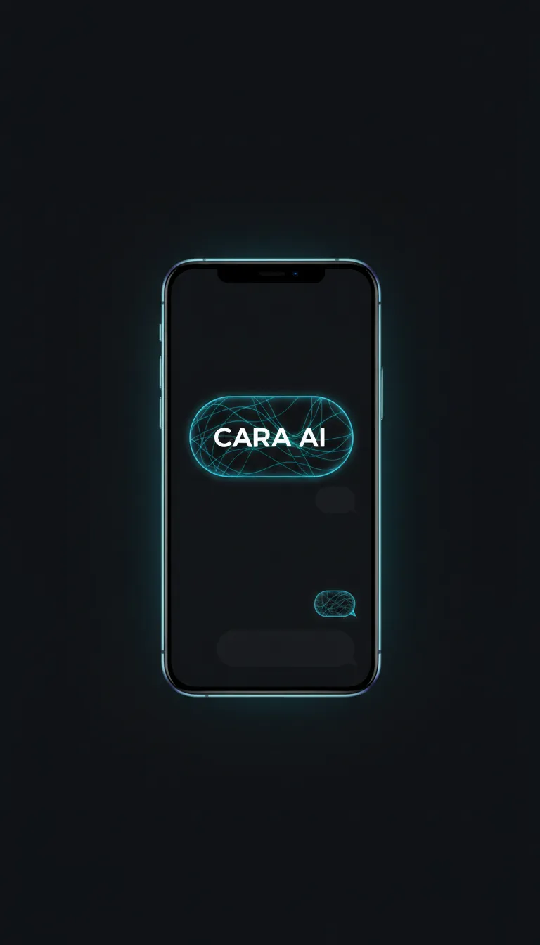 Smartphone mockup (CARA AI chat interface)