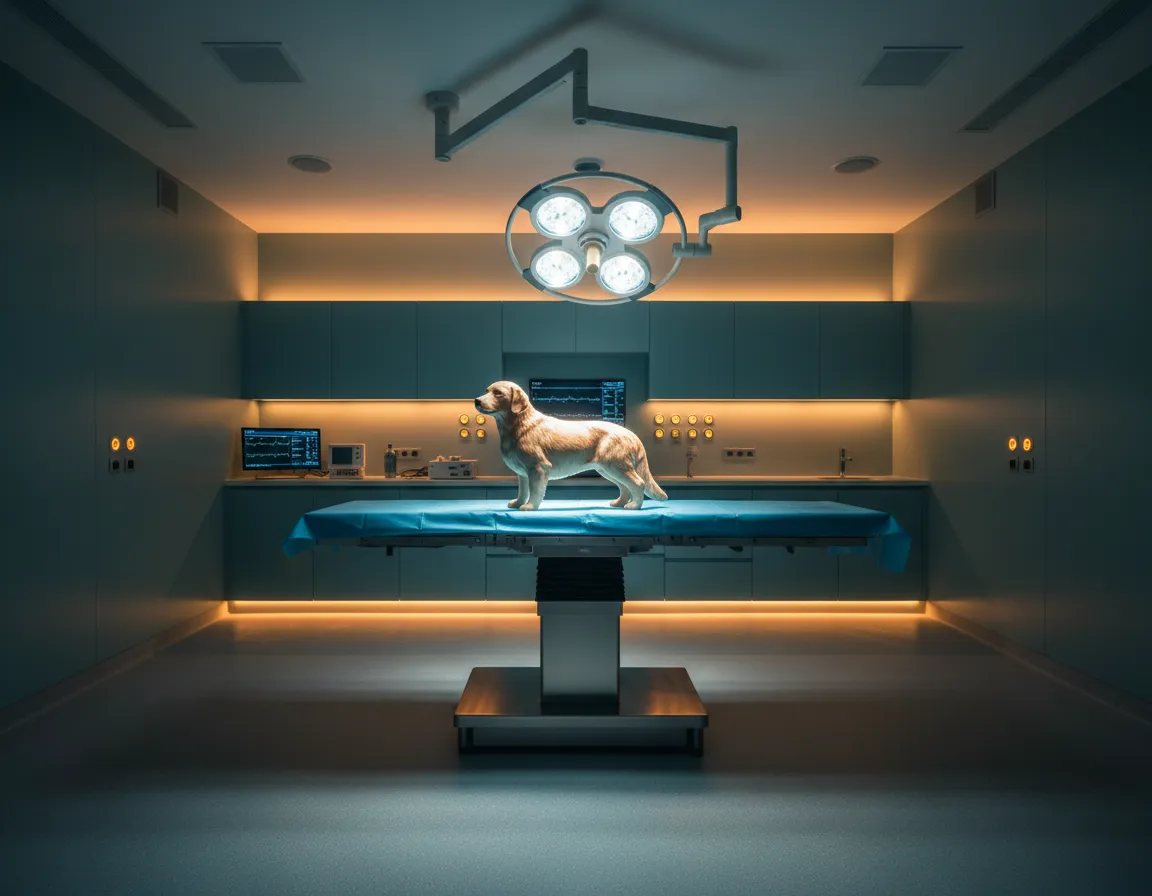 Quirófano veterinario moderno con equipo de monitoreo