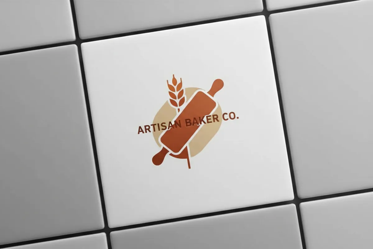 Mock logo for 'Artisan Baker Co' displayed on a white tile in a directory logo grid.
