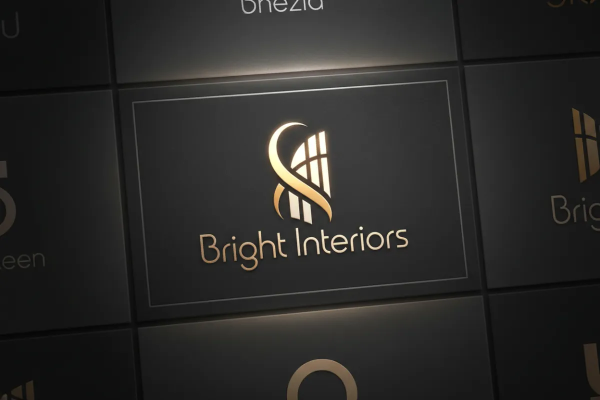 Mock logo for 'Bright Interiors' displayed on a clean tile in the directory examples grid.