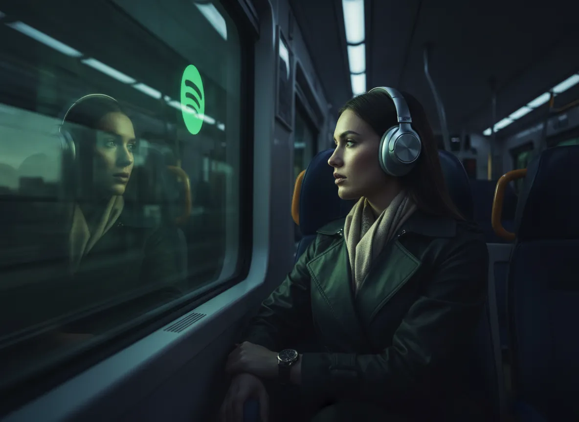 A commuter enjoying downloaded music offline