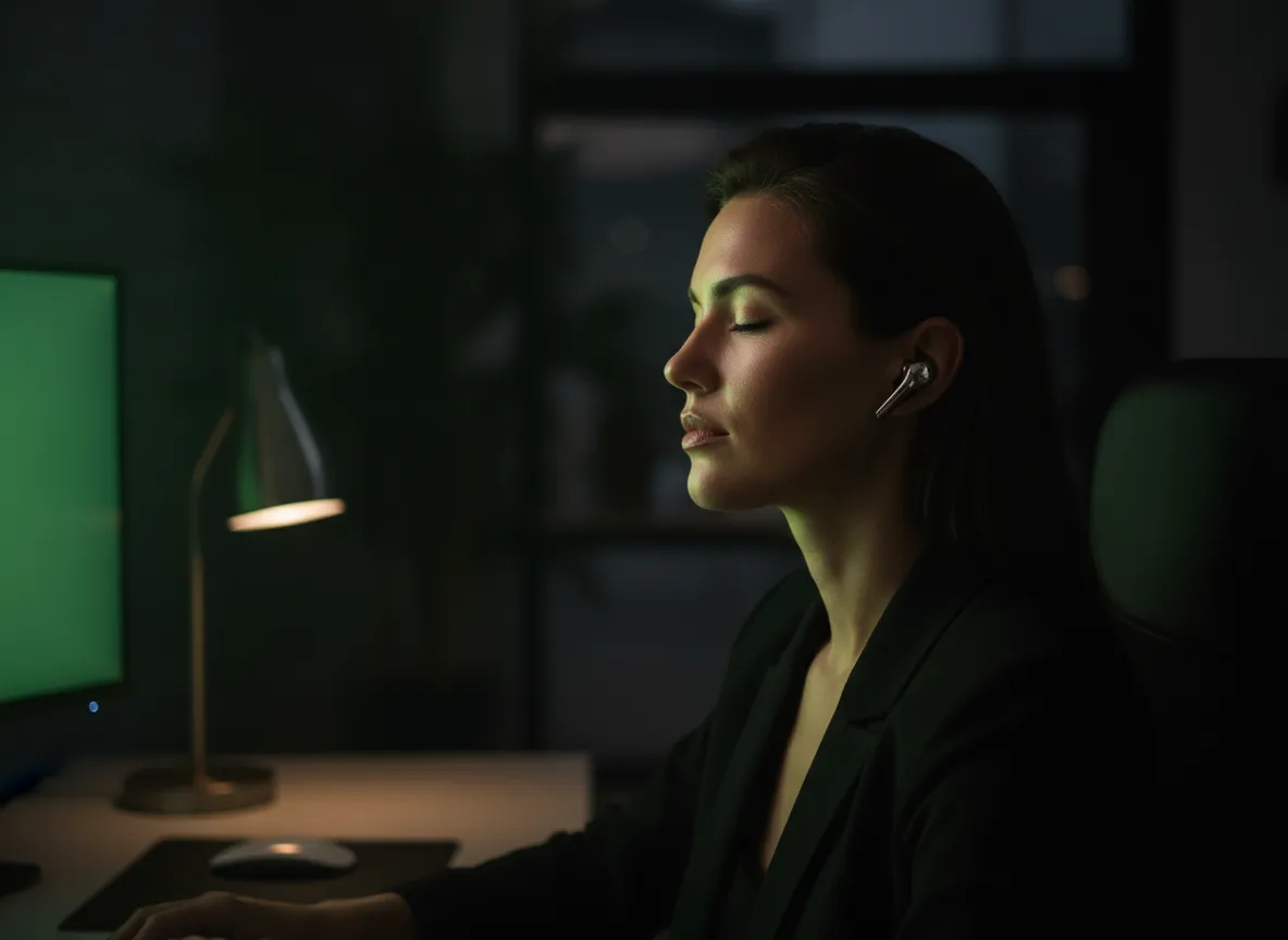 A focused listener working productively with zero ad interruptions