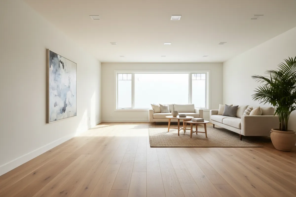Living room renovation with new flooring