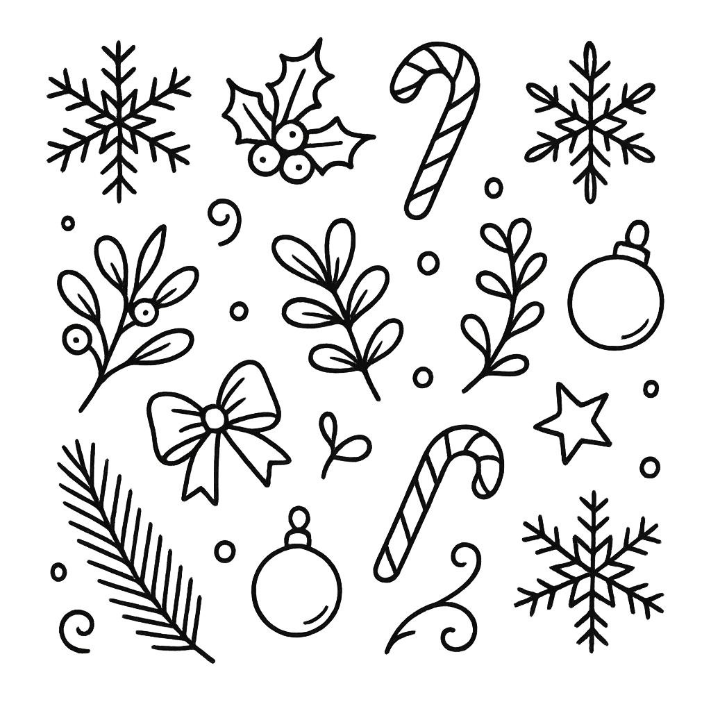Floating festive holiday colouring sheet illustration cutout with coloured pencils and glowing festive lights