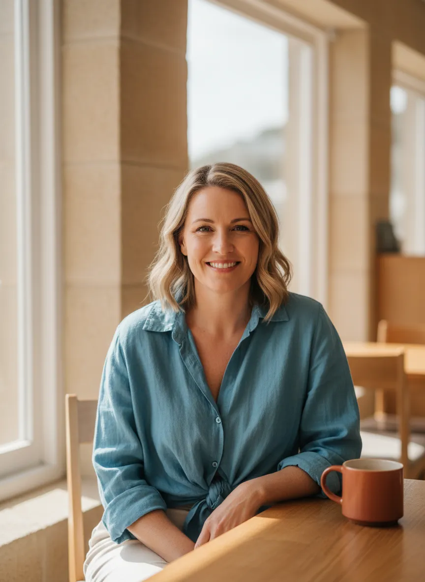 A warm and inviting portrait of Audra, your new English teacher.
