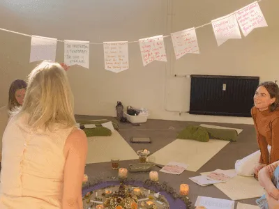 Mother Blessing ceremony creating affirmation flag photo