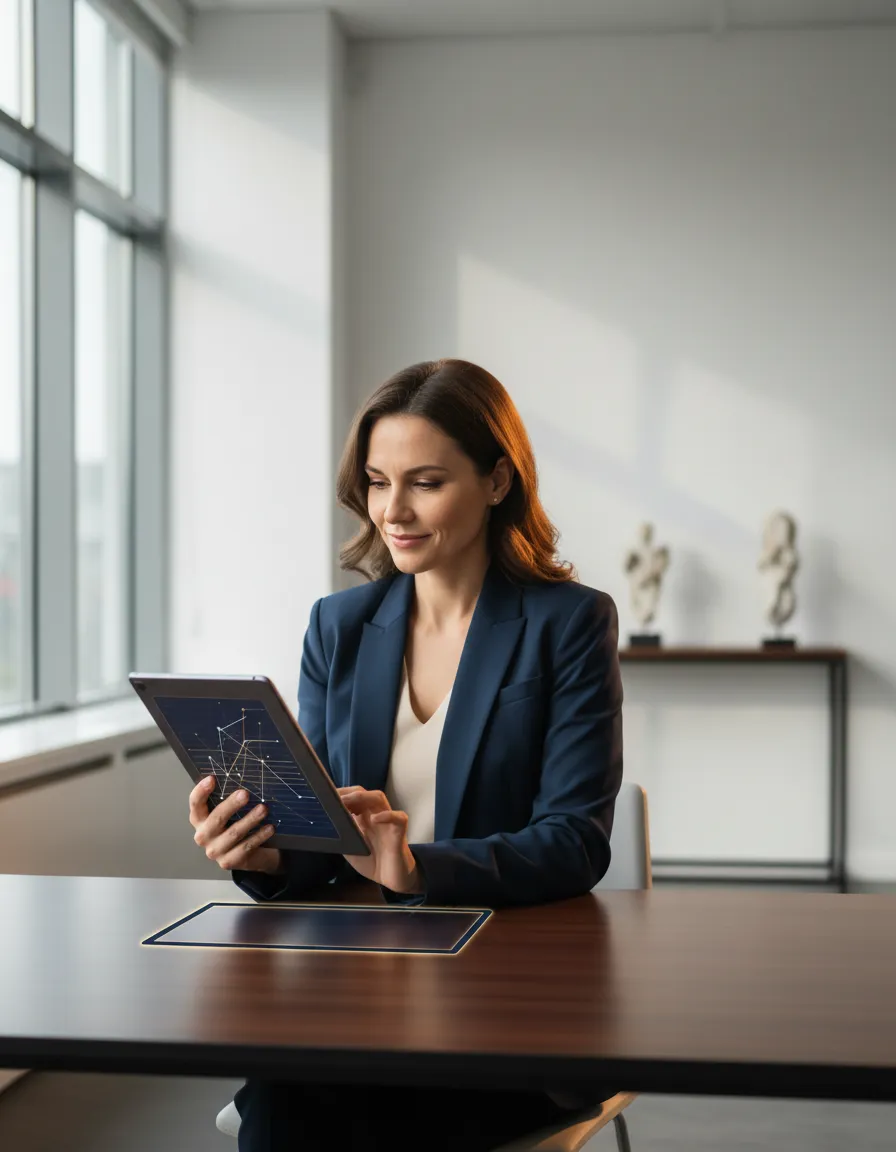Confident business owner reviewing a clear digital strategy with relief and clarity