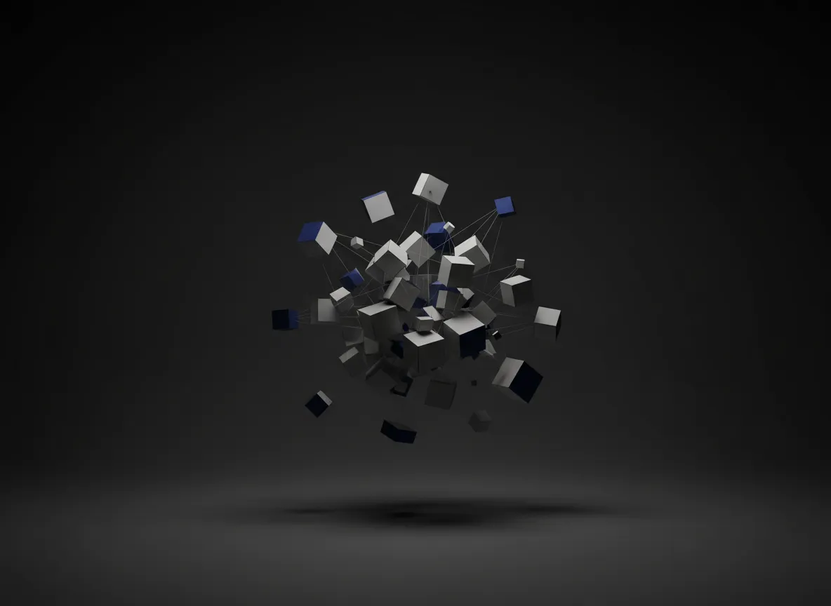 Abstract representation of scattered and disconnected puzzle pieces